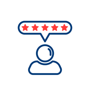 Vector of customer satisfaction on a white and blue background with five red stars