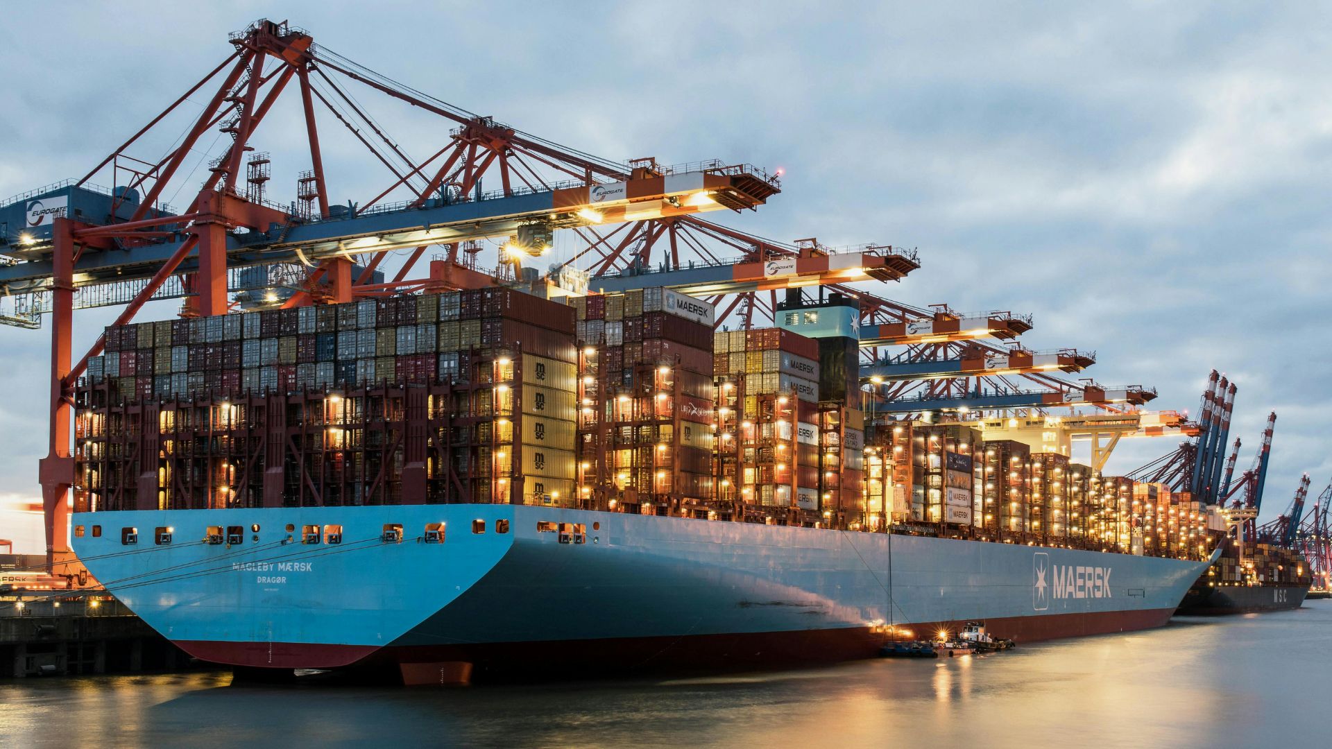 A cargo ship carrying goods from various food exporters.